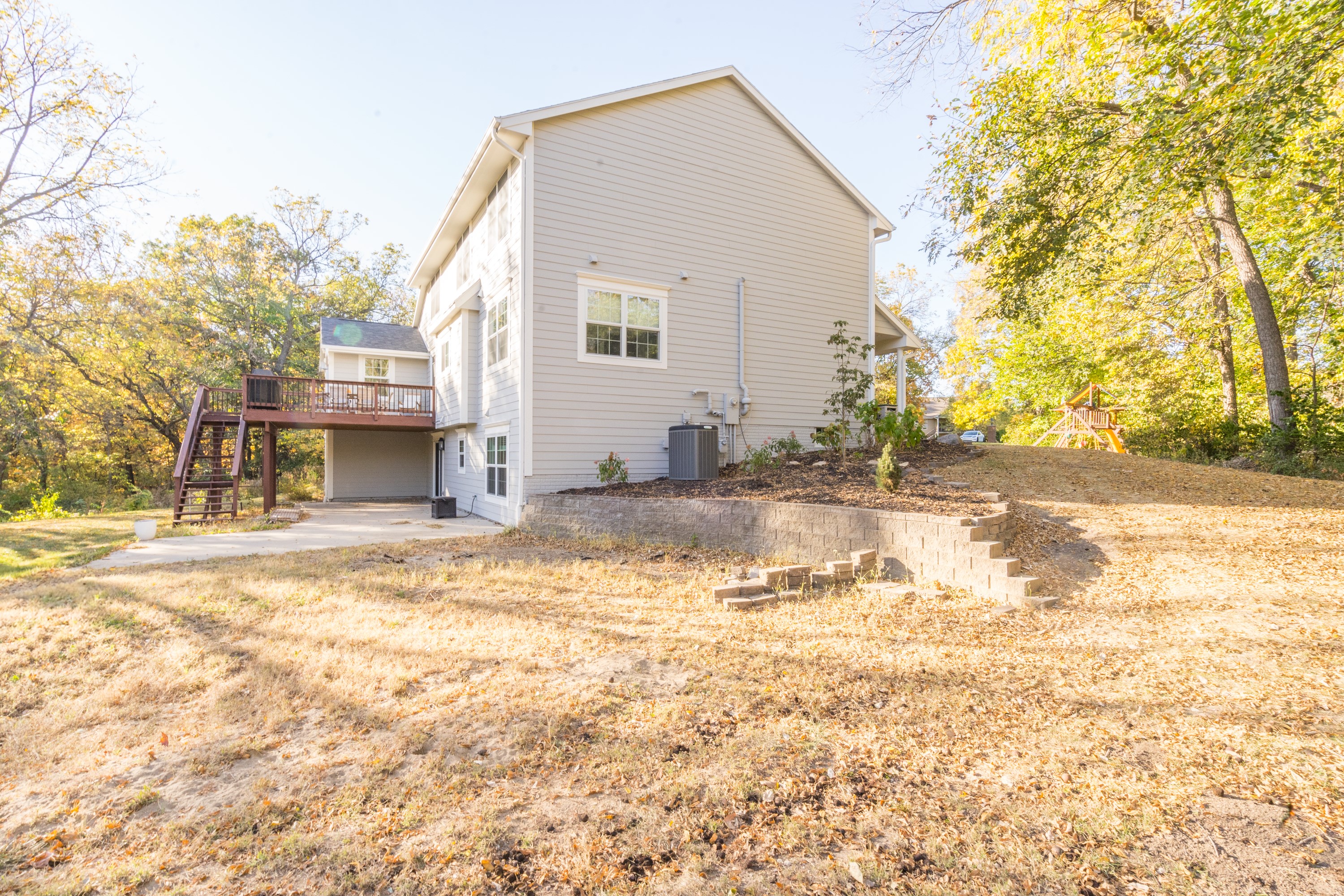 Custom home with walk-out basement and deck
