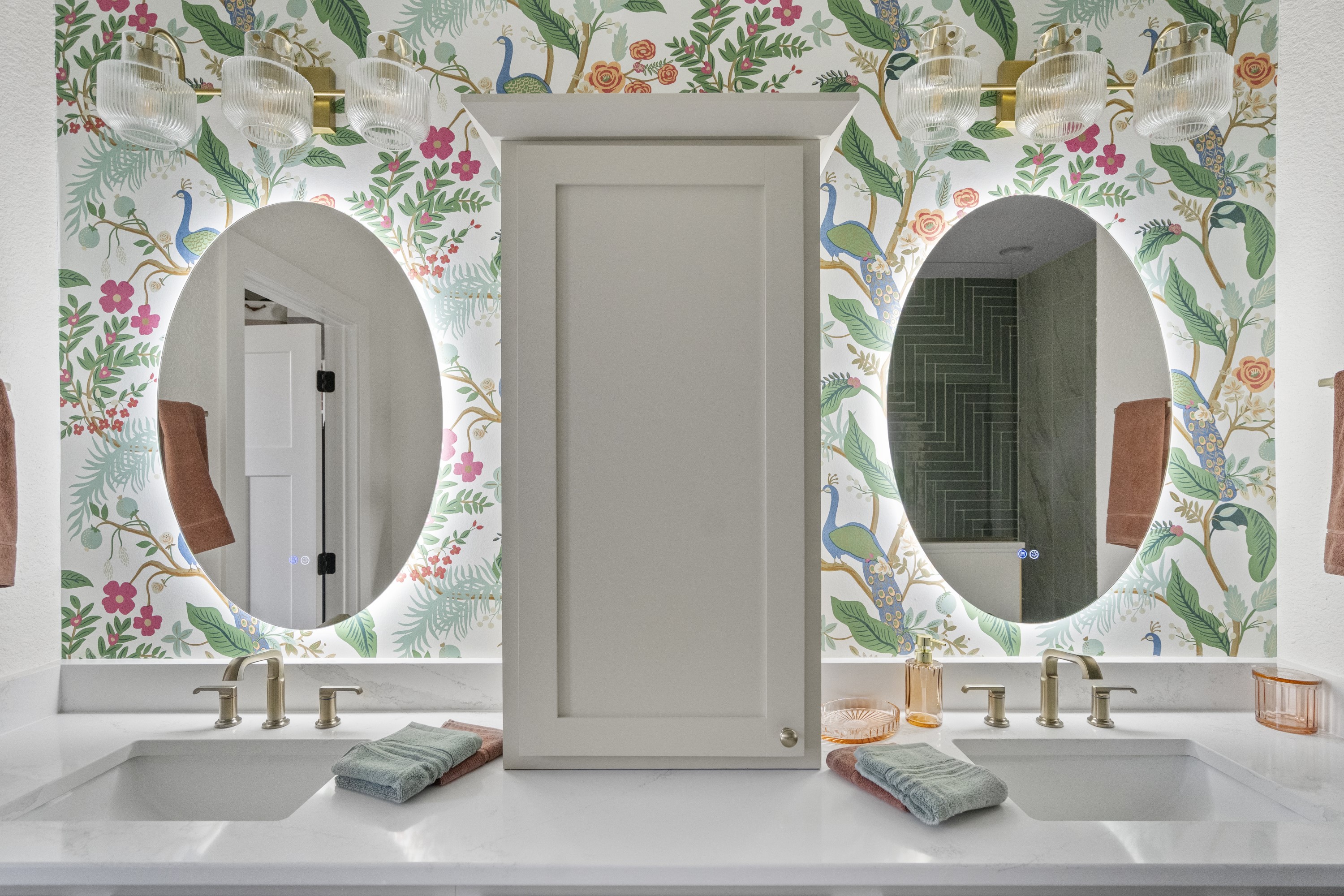 Living room with built-in entertainment center