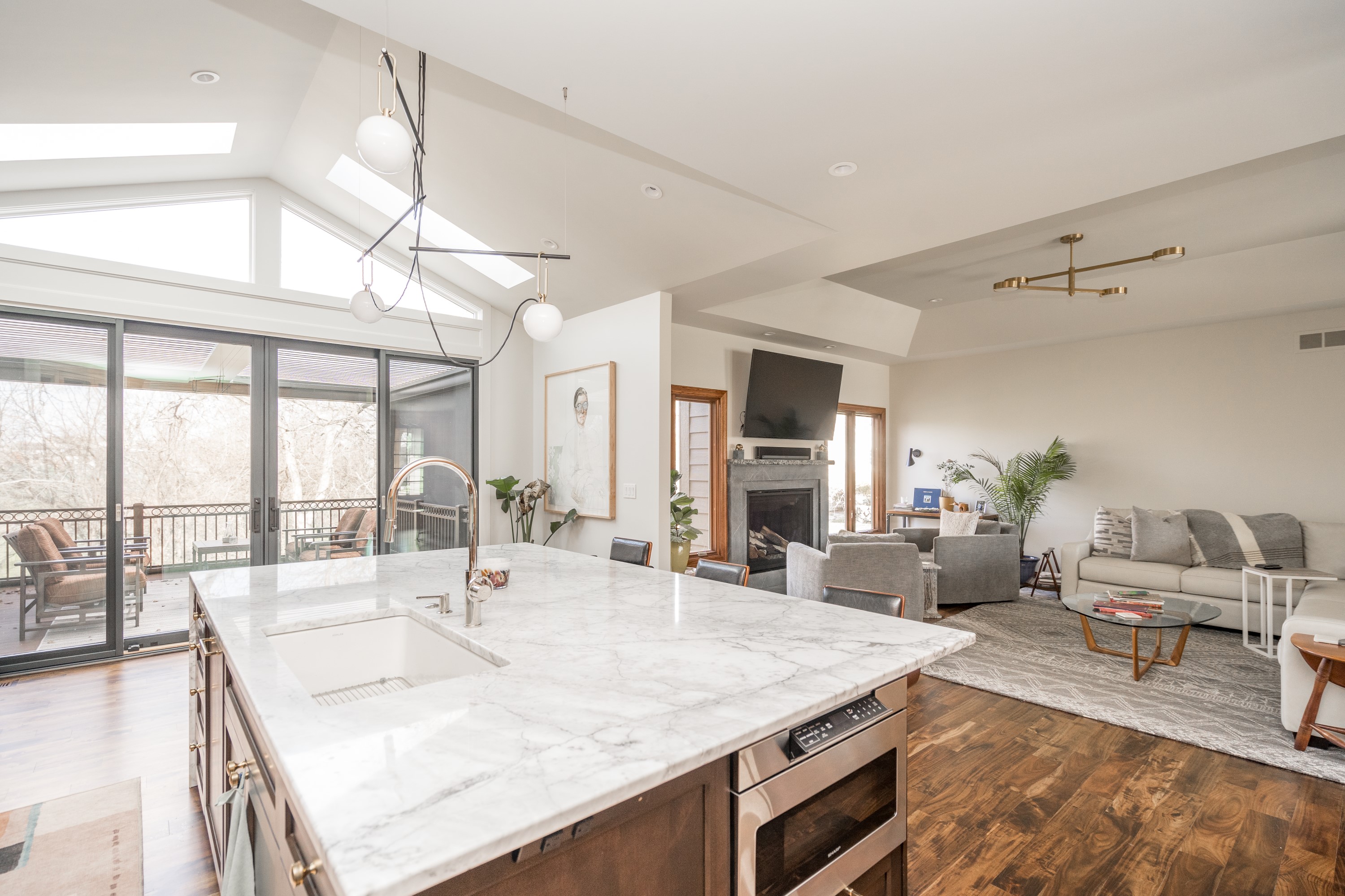 Open living space with vaulted ceiling
